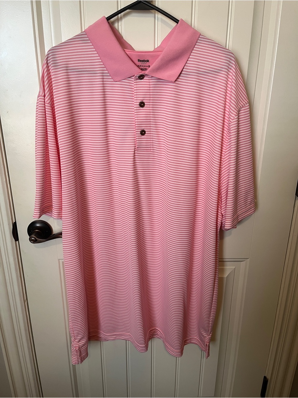 Reebok Golf Men’s Pink Striped Polo Shirt